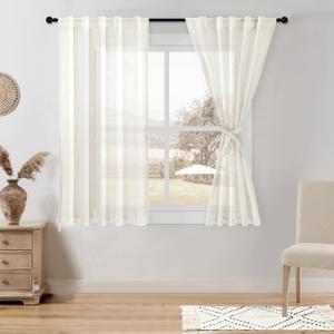 DWCN Natural Linen Sheer Curtains, Rod Pocket & Back Tab Linen Texture Semi Sheer Window Covering, Light Airy Privacy Sheer Panels for Bedroom Living Room Patio Glass Door 60" W x 84" L, Set of 2 DWCN Natural Linen Sheer Curtains, Rod Pocket & Back Tab Linen Texture Semi Sheer Window Covering, Light Airy Privacy Sheer Panels for Bedroom Living Room Patio Glass Door 60" W x 84" L, Set of 2