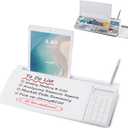 Small Glass Desktop Whiteboard Dry-Erase-Board - Computer Keyboard Stand with Calculator White Board Surface Pad with Drawer, Desk Organizers with Accessories for Office, Home, School Supplies