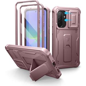 Dexnor for Samsung Galaxy A36-5G Case, [2 Front Frame] [Built-in Magnetic Slide Camera Cover & Kickstand] Heavy Duty Protection Shockproof Phone Case with Screen Protector, 6.7 inch Peony Pink