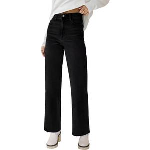 KDF Straight Leg Jeans for Women High Waisted Jeans Frayed Baggy Pants Raw Hem Loose Stretchy Cropped Wide Leg Jeans (12)