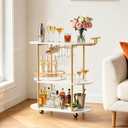 VEVOR Bar Cart, 3 Tiers Home Kitchen Serving Carts, Modern Round Rolling Utility Station on Wheels, Mobile Drink Beverage Trolley w/Wooden Shelf, Wine Rack, Glass Holder, for Living Dining Room, Gold, 33" Entertaining