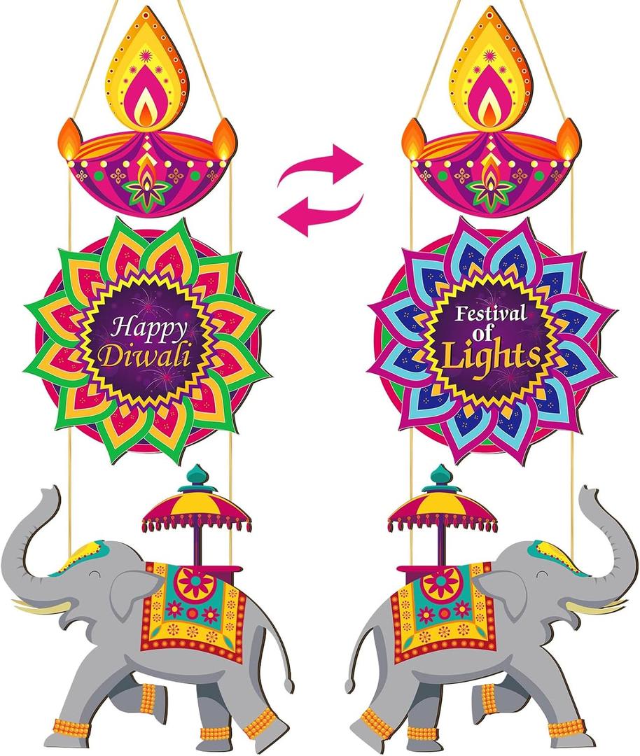 Yookeer 1Pcs Happy Diwali Wooden Door Sign with Hanging Rope Indian Festival of Lights Party Welcome Decor Hanging Decorations Hindu Dewalee Greeting Indian Lakshmi Pooja Welcome Decor(Diwali)