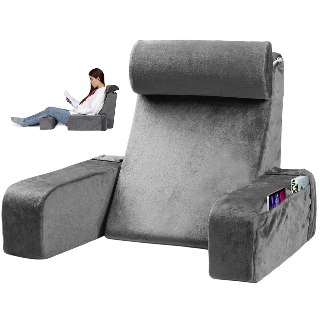 PHYSEN Reading Pillow for Sitting in Bed Adult  Back Pillow for Bed Sitting Up  Back Support Pillow with Detachable Neck Roll & Arms  Reading & Bed Rest Pillows for Watching TV/Reading/Gaming