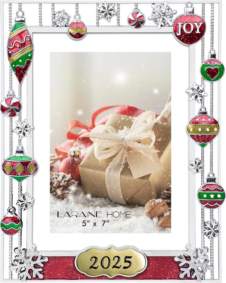 LARAINE Picture Photo Frame 5x7 Metal 2025 Christmas High Definition Display Pictures for Tabletop Home Decorative Holiday Gift (2025)