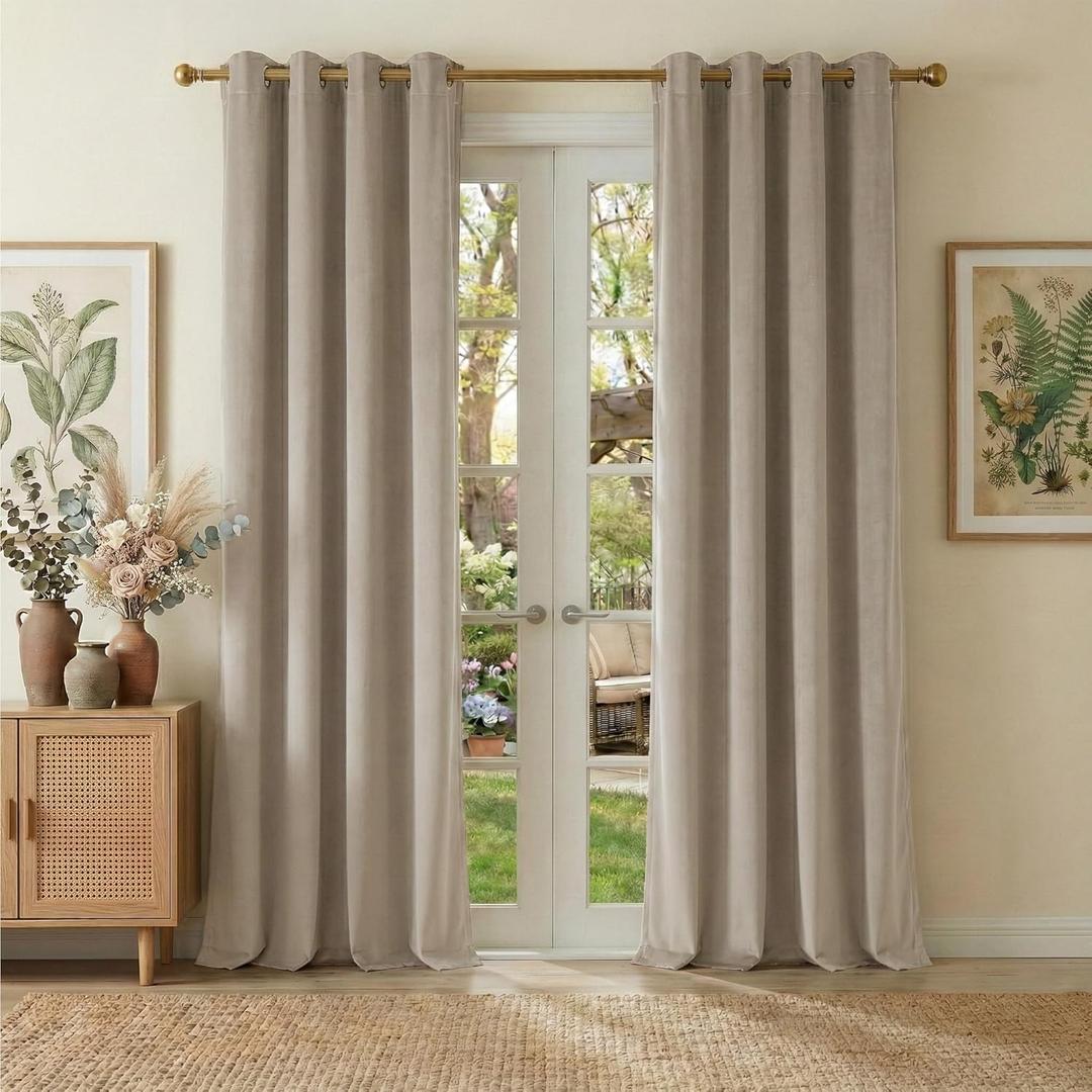NICETOWN Khaki 100% Blackout Velvet Curtains 84 inch Long 52 Wide, Sound Dampening Room Darkening Luxury Elegant Window Treatment Drapes for Baby Room, Set of 2