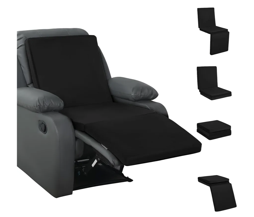 HOMBYS 3-in-1 Recliner Seat Cushion with Lumbar Support Pillow & Footrest, Multi-Functional Adjustable Height 2" to 6" for You to Choose, Non-Slip Foam Chair Cushion for Elderly, Black