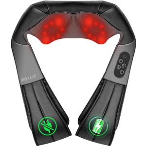 Nekteck Shiatsu Neck Massager with Heat for Pain Relief Deep Tissue, 2026 Upgraded 3D Back Shoulder Kneading Massage Pillow, Body Muscle Relaxation Tools Gifts for Him Her, Black (Cordless)