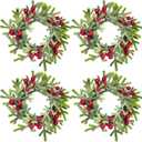 4 Pcs Christmas Wreath, Candle Rings with Pine boughs and Berries, Artificial Table Greenery Wreath, Candle Wreath Suitable for Thanksgiving, Easter, Christmas Decorations