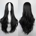 Ellena Black Wig Long Curly 30Inch/75cm Middle Part High Temperature Fiber for Women Cosplay Costume Carnival Festival Party Full Sexy
