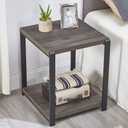 EXCEFUR End Table with Storage Shelf, Vintage Side Table for Living Room, Rustic Wood and Metal Nightstand for Bedroom, Grey