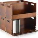 CroBlissful 4 Set Wooden DVD Storage Box DVD Storage Shelf Holder Solid Wood Cassette Tape Display Organizer with Carrying Handle for CD, Movie Cases, Each Organizer Can Store up to 26 Boxes (Brown)