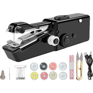 Handheld Sewing Machine Electric Sewing Mini Portable Sewing Machine Suitable for Beginners Sewing Clothes Family Travel DIY (Black)