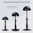 Wig Stand Adjustable Wig Stand with Metal Base (12"19"), Non-Slip Velvet Cover, Breathable Top, Easy Assembly, Stable Holder for Wigs, Hats & Masks