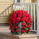 Artificial Flowers for Outdoors Fake Geraniums Spring Outside Decor, 2 PCS Red Geraniums Faux Hanging Flowers Plants UV Resistant Outdoor Silk Vines Look Real for Planters Patio Porch Garden Home