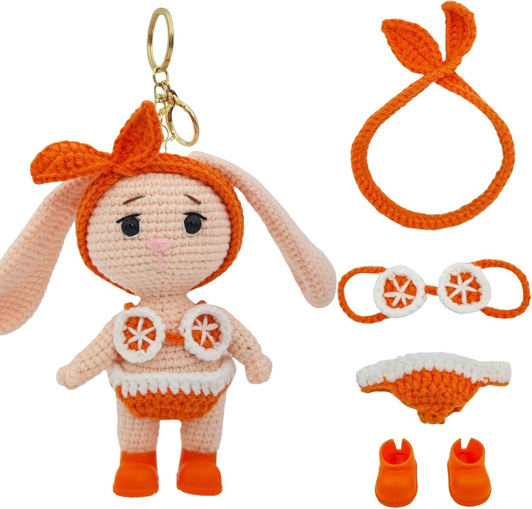 Handmade Crochet 15cm-17cm Doll Clothes Accessories with Shoes Set Outfits Compatible Cute Dress up 5.91-6.7inch Dolls Christmas Gifts for Women Kid Boys Girls (No Doll)(Orange Bikini Set)