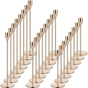 Pink Gold Candle Holders Set of 24 - Candlestick Holders for Taper Candles - Metal Material & Modern Decorative - Fits 3/4 inch Candles for Table Centerpiece, Mantel, Party, Christmas Decoration