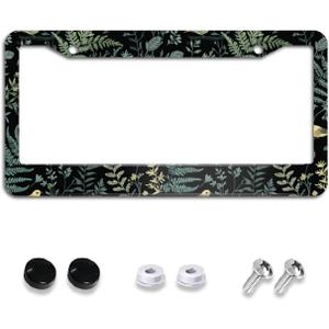 Fern Forest and Birds License Plate Frame Cute Black License Plate Frames Aluminum Car Accessories Cover with 2 Holes and Screws 12 x 6 Inch for Front Rear Car Plate Decor for Women Men
