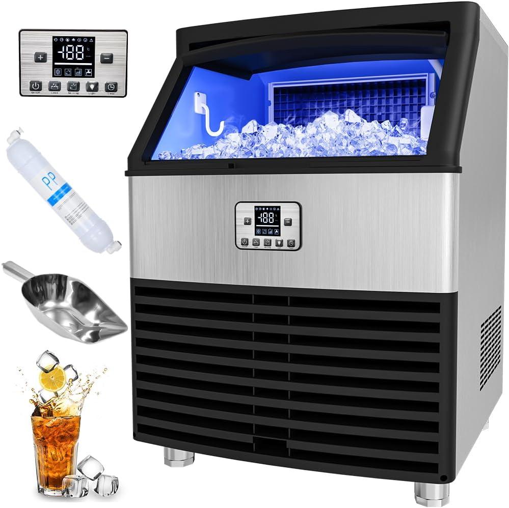 YITAHOME Upgraded 350 LBS Commercial Ice Maker Machine Under Counter with 100lbs Storage Bin, Stainless Steel Ice Scoop, Blue Light, Freestanding Ice Machine for Home, Bar, Restaurants, Coffee Shop YITAHOME Upgraded 350 LBS Commercial Ice Maker Machine Under Counter with 100lbs Storage Bin, Stainless Steel Ice Scoop, Blue Light, Freestanding Ice Machine for Home, Bar, Restaurants, Coffee Shop