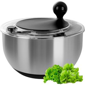 supernal 5.3Qt Salad Spinner Lettuce Spinner with Stop Button Vegetable Dryer Fruit Washer Chopper Bowl Non-Slip Base Dishwasher Safe Fruit Washing Bowl with Strainer Clear Lid & Drainage Hole Black