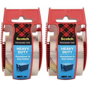 Scotch Heavy Duty Shipping Packaging Clear Tape, 1.5" Core, 1.88" x 22.2 Yard, Red Dispenser (142) (Pack of 2)