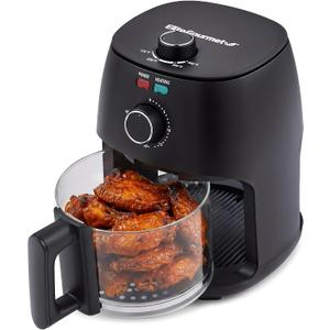 Elite Gourmet Glass Air Fryer, 2.4 Qt Compact Size for 12 People, PFAS-Free Ceramic & Glass Basket, Visible Cooking, Adjustable Temp 175400F, 1150W, Black, 2.4 Quart