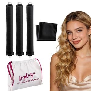 Heatless Curls Overnight Rods Heatless Hair Curler Hair Curlers To Sleep In Heatless Curls Blowout Rods Heatless Curling Rods With Luxury Cloth Bag Scarf For All Hair Types (black, 3Rods)