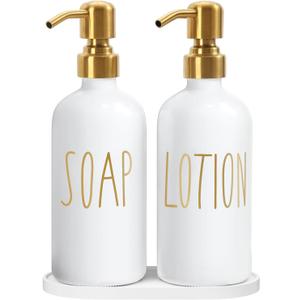 MOMEEMO Bathroom Soap Dispenser Set, Contains Lotion and Hand Soap Dispenser, Suitable for Bathroom Decor. (White)