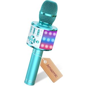 Amazmic Kids Karaoke Microphone Machine Toys for Girls Bluetooth Microphone with LED Light, Easter Basket Stuffers Christmas Birthday Gift for Girls Boys 3-12 Year Old Kids Toys(Blue)