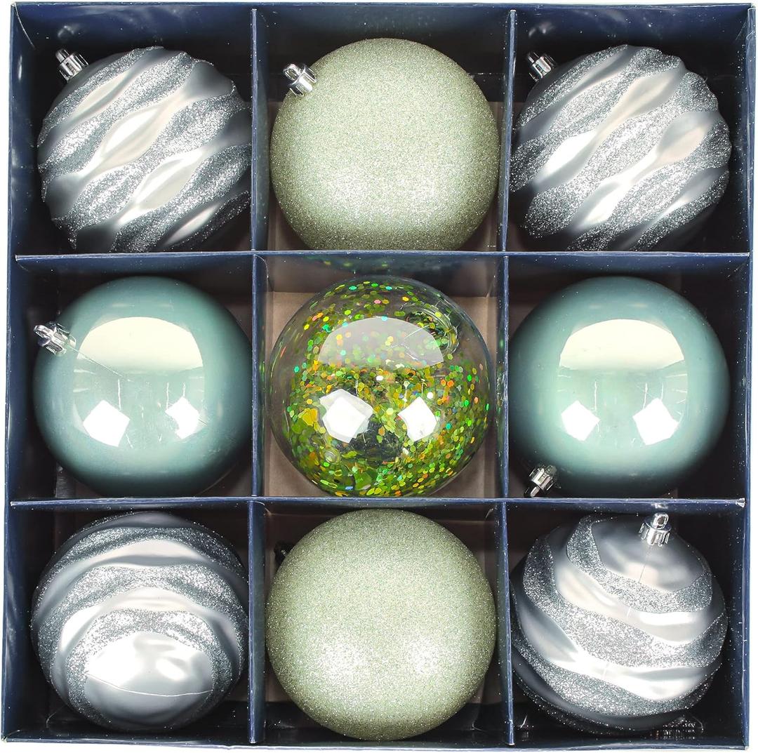 National Tree Company First Traditions Christmas Tree Ornaments, Glittery White, Silver, and Teal Ball Assortment, Set of 9