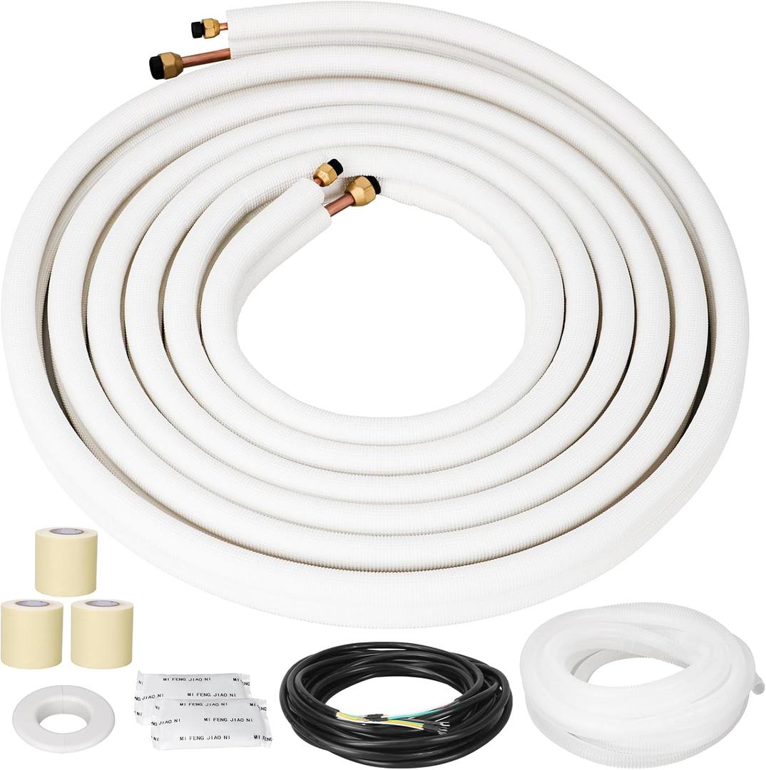 25 Ft Mini Split Line Set Air Conditioning Copper Tubing Pipe Extension 1/4" & 3/8" PE Thickened for AC and Heating 9000BTU