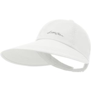 Sun Hats for Women Outdoor Wide Brim UV Protection Hollow Top Summer Beach Packable Visor with Ponytail-Hole (White)