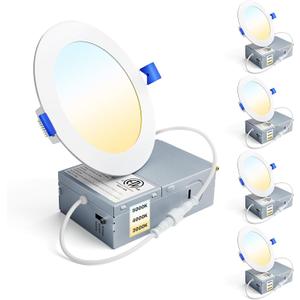 Ensenior 4 Pack 4 Inch LED Recessed Light, Dimmable, 3000K-5000K 3CCT, 750LM High Brightness, 9W 120V, Damp Rated, Ultra-Thin Canless Wafer Ceiling Light - ETL & FCC & IC