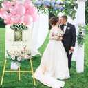 Gold Metal Easel Stand for Sign,Heavy Duty Art Easel with Adjustable Chain,Tripod Structure,4-Level HeightEasels for Wedding Welcome Sign Holder,Baby Shower Poster,Birthday Party,Posters