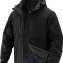 Men's Winter Insulated Coat Warm Water Resistant Skiing Parka Jacket Fleece Lined Detachable Hood 7 Pockets Work Coat (Large, Black)