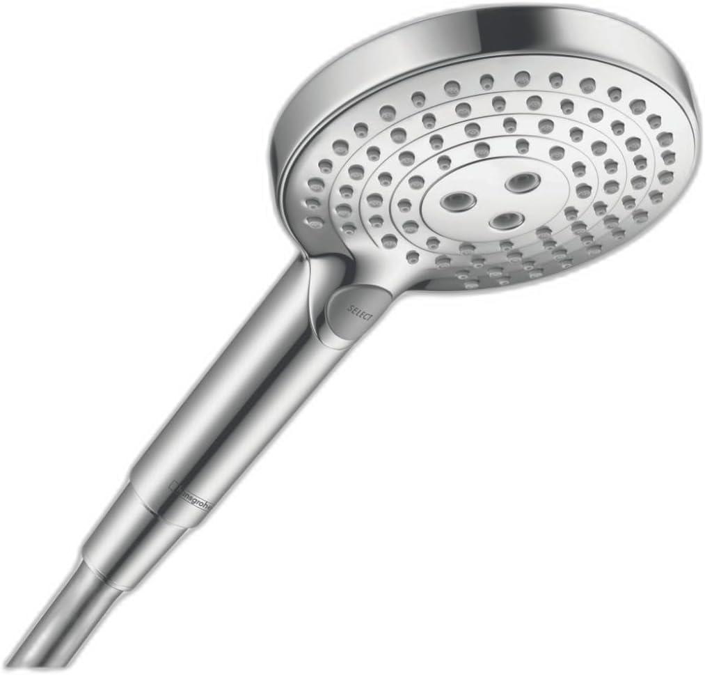hansgrohe Raindance Select S Low Flow 5-inch Handheld Shower Head Modern 3 -Spray PowderRain, Rain, Whirl 26036001 (Chrome)