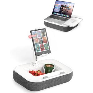 SupeDesk Laptop Lap Desk, Adjustable iPad Holder for Bed, 360 Swivel Tablet Arm, Laptop Desk with Mouse Pad, Snack Bowl & Cup Holder, Fits 4.713 Tablets & 15 Laptop