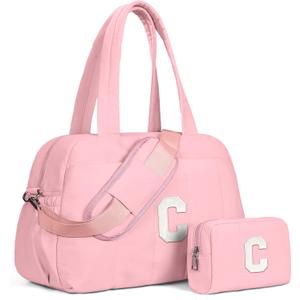 Birthday Gifts for Kid, Duffel Bag Women, Teen Girl Gifts Trendy StuffInitial Overnight Bag with Wet PocketLightweight Travel Bags Personalized Gym Tote with Makeup Pouch-Women Birthday (Pink)