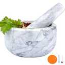 Mortar and Pestle Set Polished Natural Marble Guacamole Molcajete Bowl, 5.5inch Stone Spice Grinder with Silicone Pad, Stainless Steel Spoon and Small Brush, 400ml Capacity(Large, Dark Gray)