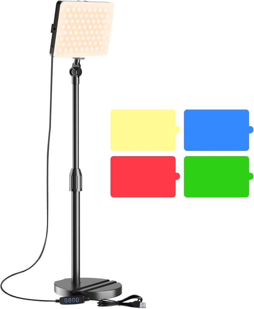 LED Video Light with Stand, Home Studio Back Lights, Photo Lights with Color Filters for Close Photography Lighting YouTube Video Recording, Desk Game Steaming (Glossy Black)