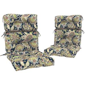 Outdoor High Back Chair Cushions Set of 2, Water-Resistant Chair Cushions for Patio Home Garden, Replacement Rocking Chair Cushion with tie 22" W x 20" D, Paisley Sapphire Blue, 44"x22"x4"