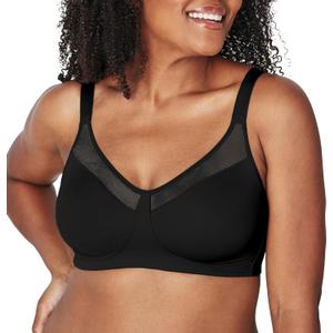 Playtex Women's 18 Hour Minimizer Smoothing Full-Coverage Wireless T-Shirt Bra with Mesh Trim (36C, Black)