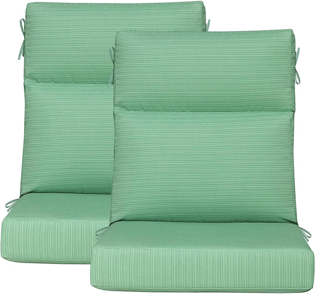 Outdoor Patio Chair Cushions 44x21x3.5 inch, Set of 2 Thicken Comfy Cushions for Rocker Non Slip Fade Shield Water Repellent High Back with Ties, Ash Pinstripe Weave