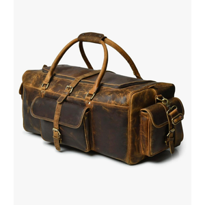 Full Grain Leather Duffle Bag for Men & Women Vintage Travel Weekender Gym & Overnight Bag