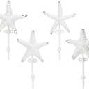SOFFEE DESIGN Set of 4 Resin White Beach Starfish Coat Hooks, Starfish Retro Friction Process, High Load-Bearing, for Holiday Cottages, Seaside Cottages, Children's Rooms