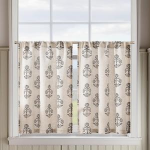 jinchan Linen Kitchen Curtains 36 Inch Floral Tier Curtains Farmhouse Cottage Core Flax Cafe Rod Pocket Country Small Window Drapes for Laundry Room Bathroom RV 2 Panels Black on Beige
