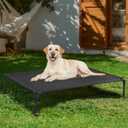 Veehoo Outdoor Elevated Dog Bed Large Sized Dogs, Large Cooling Raised Dog Cots Beds Training Platform Off Ground Hammock with Breathable Mesh, No-Slip Feet, 42"x30", Black