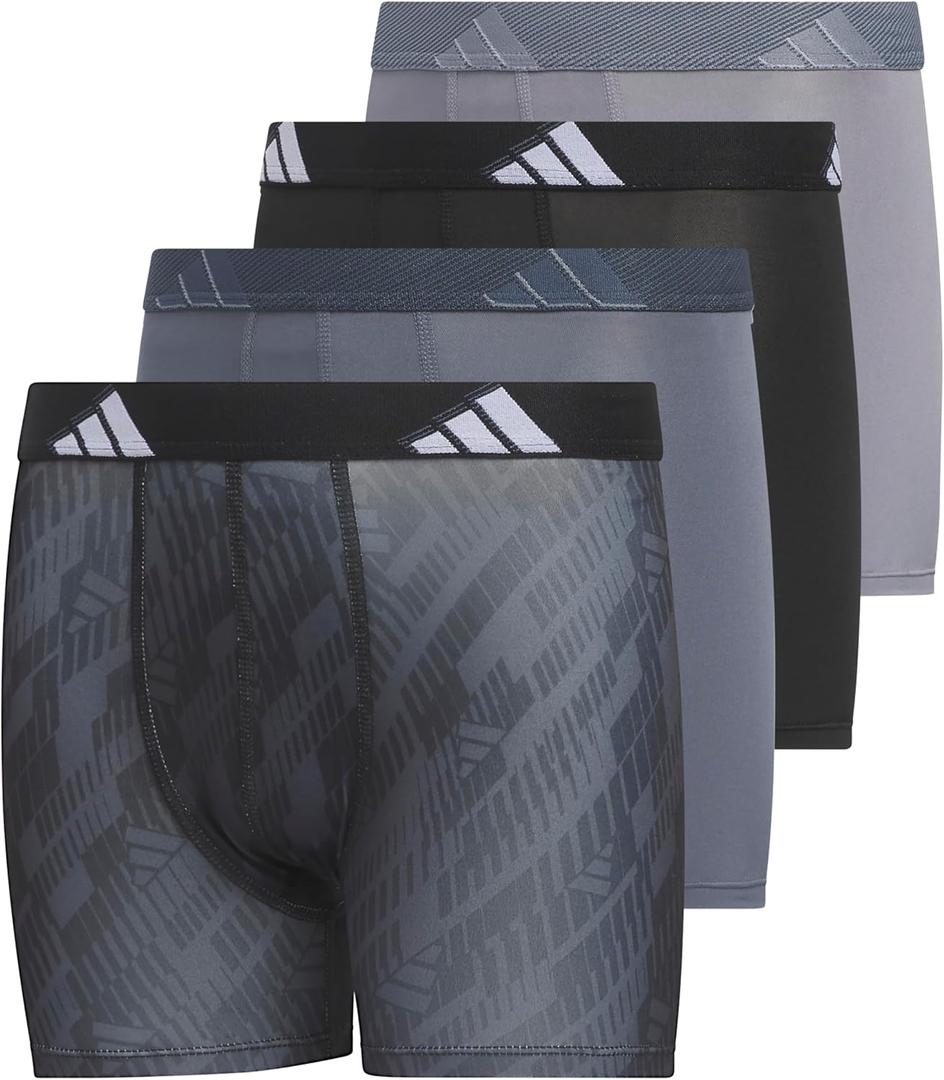 adidas Boys' Performance, Kids Underwear, Athletic Fit Microfiber Boxer Briefs (Large, Grey/Black/Graphic)