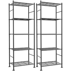 Sakugi Storage Shelves - Set of 2, 5-Tier Metal Shelf Organizer, Space-Saving Garage Shelving with Leveling Feet, Standing Shelves Organizer for Kitchen, Laundry, Pantry (18.4" x 12.6" x 57.4", Black)