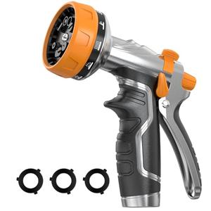 Garden Hose Nozzle, Heavy Duty Metal Water Hose Nozzle with 8 Adjustable Spray Patterns, High Pressure Hand Sprayer with Flow Control for for Garden Watering, Car & Pet Washing