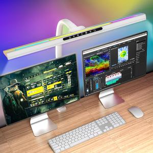 2-in-1 Desk Lamp with RGB Backlight,Architect Desk Lamps for Home Office,24W Tall Desk Lamp with Clamp,60"Timer,25 Lighting Modes,Eye Protection Swing Arm Lamp for Home/Office/Gaming/Study (White)